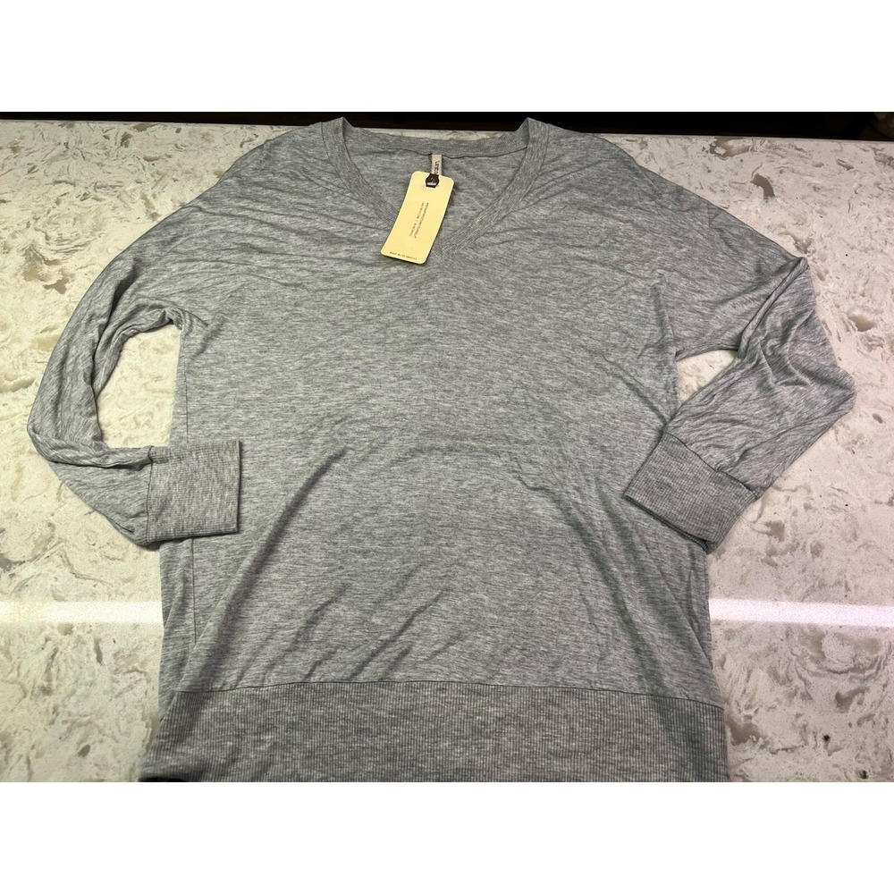 Lanston Knit Long Sleeve V Neck Gray T Shirt Top Size XS